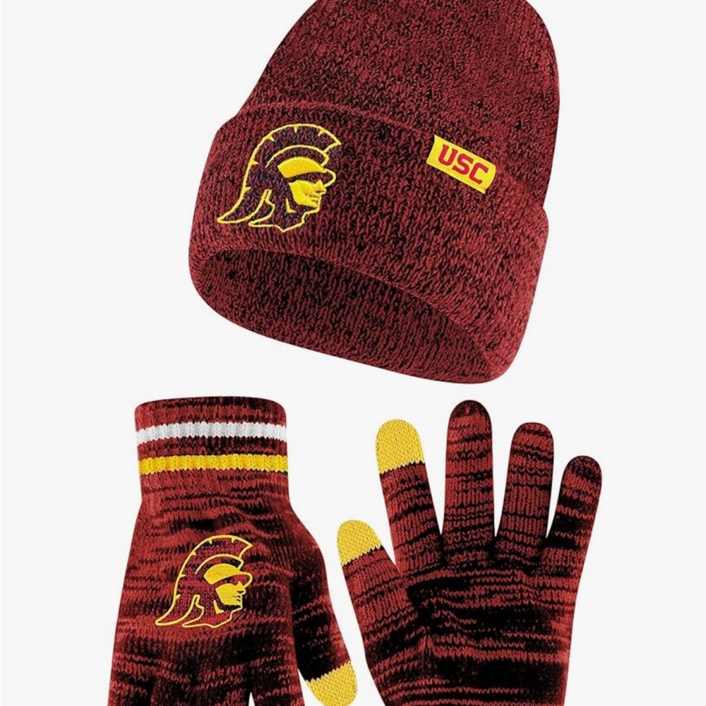 USC Unisex Adult Beanie and Gloves Set - Red and Yellow